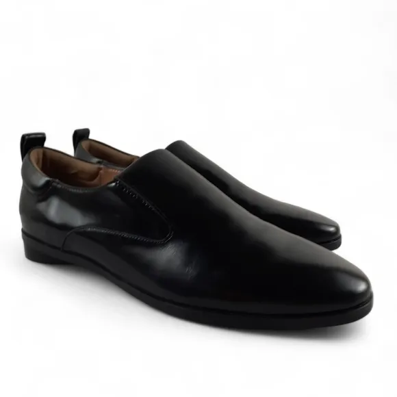 AEROSOLE Menswear Inspired Womens Black Glossy Leather Loafer Minimalist 9.5