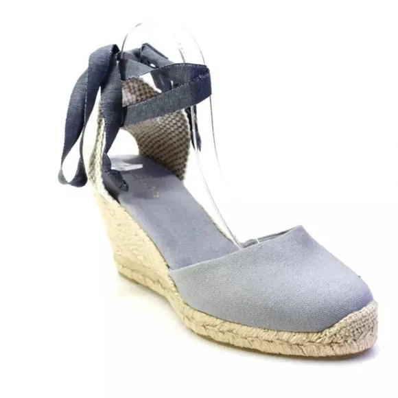 Alohas Clara By Day Grey Canvas Espadrille Ankle Strap Wedge Heels Shoes 40 / 9
