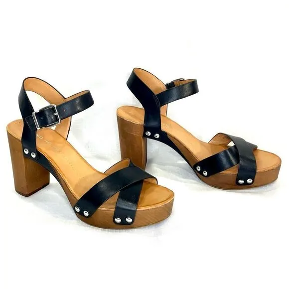 Antonio Melani  Leather Block Heeled Platform Sandals Size 9 Catalyni