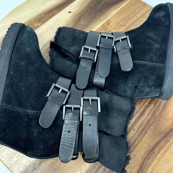 Ash Yes Women's 6.5 (EU 37) Shoes Black Suede Fur Lined Moto Hidden Wedge Boots