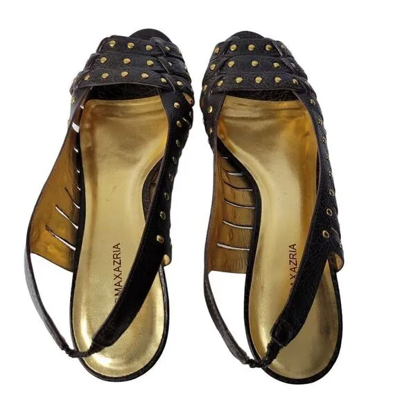 BCBGMAXAZRIA Leather Studded Slingback Sandals (Size 9.5B)