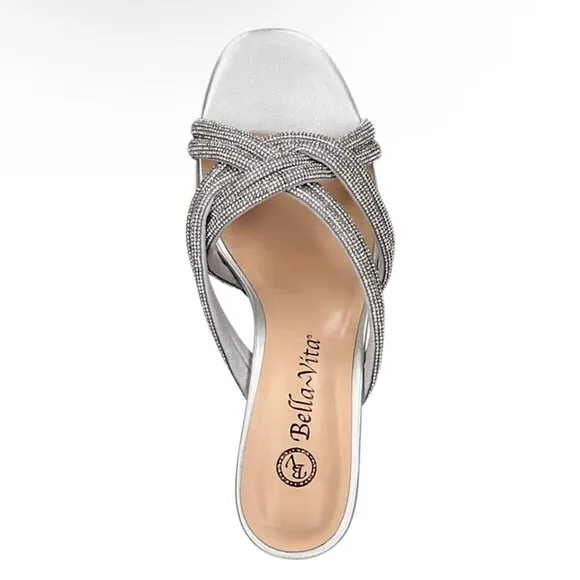 BELLA~VITA CARMEN Women's Crisscross Straps Heeled Sandals Silver Size 8.5 WW