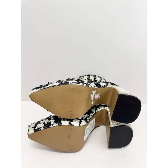 Betsey Johnson Houndstooth Boots Size 5 Black White Embellished Block Heel NEW