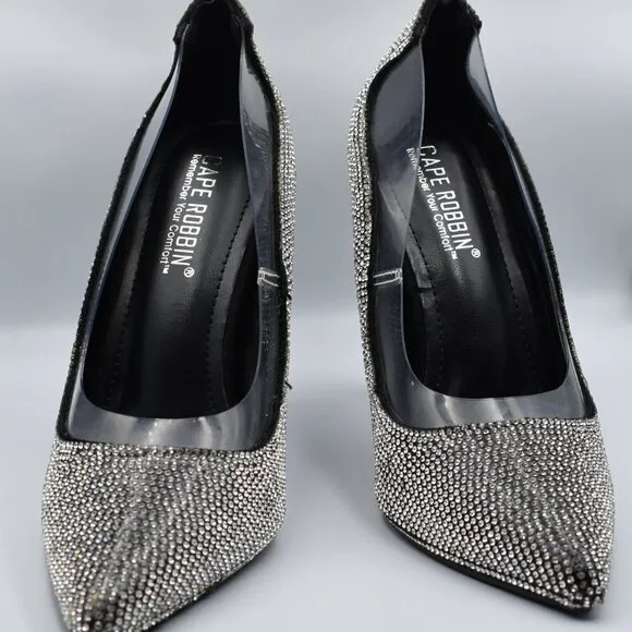 Black Rhinestone High Heel Illusion Pumps Bling