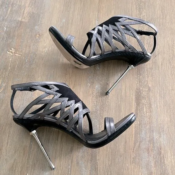 Brian Atwood Pumps Marseille Gladiator Metal Heels  Sandals Shoes 7.5- 38