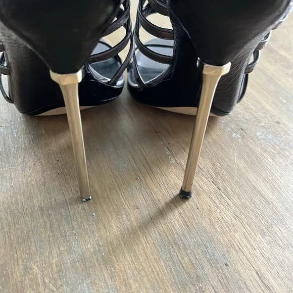 Brian Atwood Pumps Marseille Gladiator Metal Heels  Sandals Shoes 7.5- 38