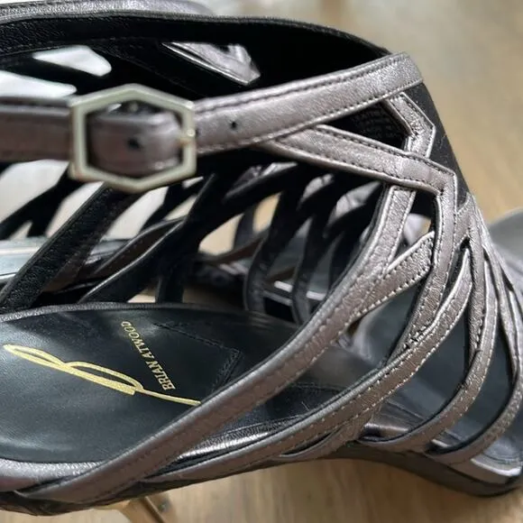 Brian Atwood Pumps Marseille Gladiator Metal Heels  Sandals Shoes 7.5- 38