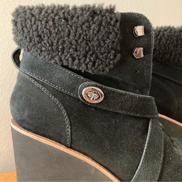 Coach Kenna Black Wedge Booties with Shearling Details