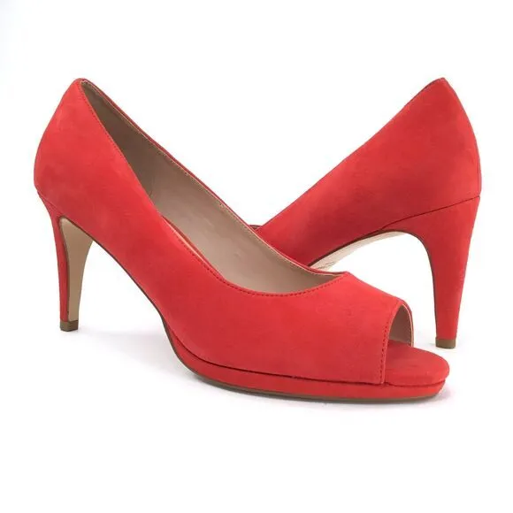 Cole Haan Shoes Heels Women's sz 10 Drado Peep Toe Platform Pumps Red Suede NEW
