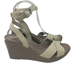 Crocs Leigh Il Cross Strap Ankle Wedge Sandals Oatmeal Tan Women's Size 7 204950