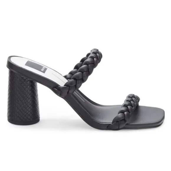 Dolce Vita Nolita Black Braided Faux Leather Sandals with Textured Heels