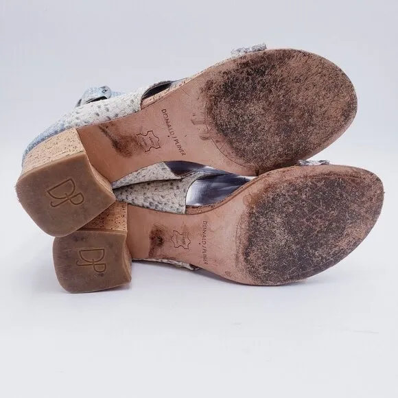 Donald Pliner Ellee Blue Snakeskin Leather Ankle Strap Block Heel Sandals 7.5