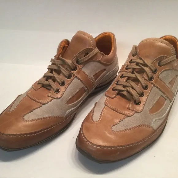 Exton Casual Shoes Size 43 US 9 Mens Brown Leather &amp; Suede Lace Up Made In Italy