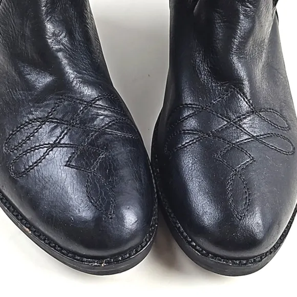 Farylrobin Black Basketweave Leather Mid Calf Western Boho Cowboy Boot