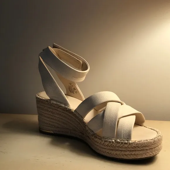 FRANCO SARTO WEDGE LEATHER ESPADRILLE SANDALS