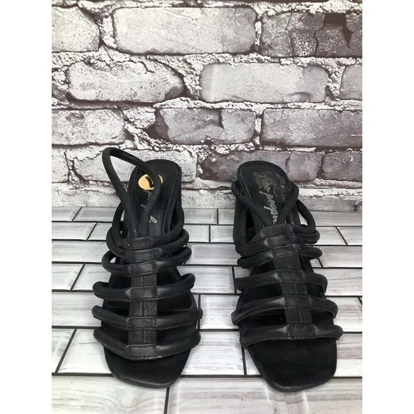 Free People Black Leather Cuban Heel Cage Strappy Sandals Women’s 37.5M US/7M US