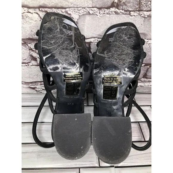 Free People Black Leather Cuban Heel Cage Strappy Sandals Women’s 37.5M US/7M US