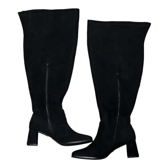 FTF Over-The-Knee Wide-Width/Wide-Calf Faux-Suede Black Boots Size 10WW