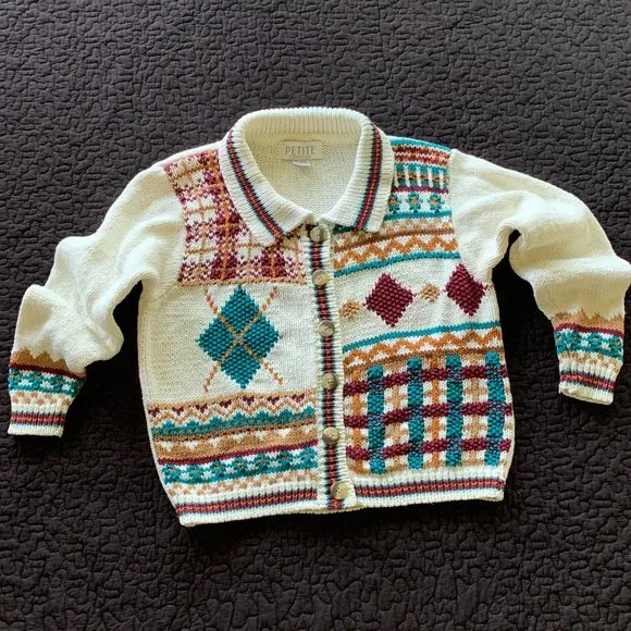 🎉HP🎉 VTG Knit Sweater, Sz S, Button Front, Collar, Long Sleeves, EUC