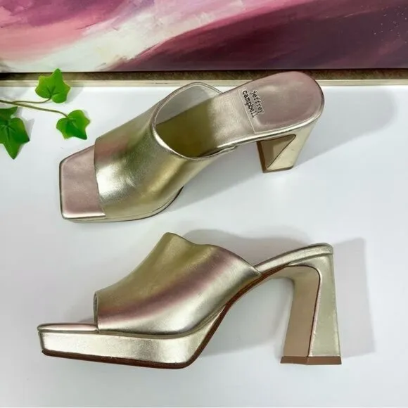 Jeffrey Campbell Caviar Mule Heel Sandals in Metallic Light Gold Size 7.5