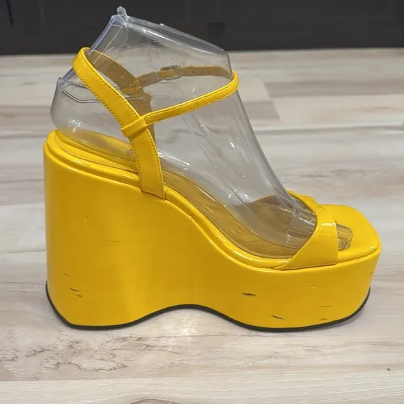 JEFFREY CAMPBELL Exhilarate Platform Wedge Sandal In Yellow