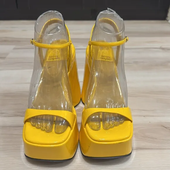 JEFFREY CAMPBELL Exhilarate Platform Wedge Sandal In Yellow