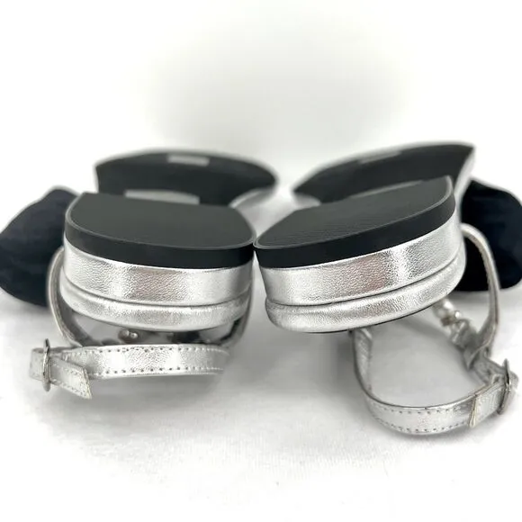Jeffrey Campbell BONHEUR Black Bow Silver Leather Pearl T-bar Sandals 8.5