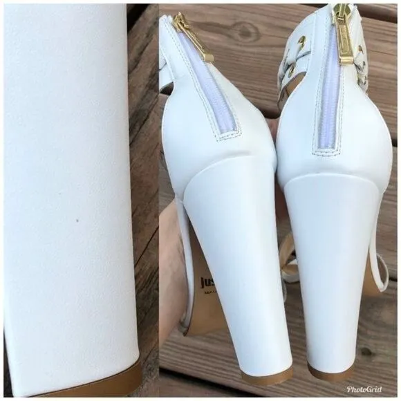 JUST CAVALLI Roberto Cavalli White Grommet Leather Heel Sandals Womens Size 40