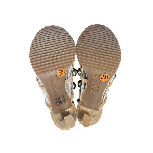 Karl Lagerfeld Beige Suede Studded Cage High Heel Sandals Size 8.5