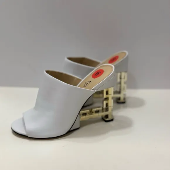 Katy Perry White Chain Link Wedge Slip On Heeled Sandal Shoes SZ 6