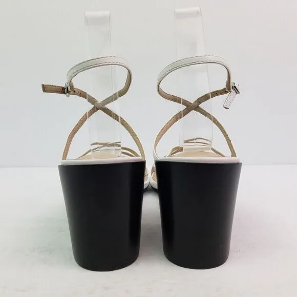 Kenneth Cole Maise Womens Size 9 White Square Toe Block Heel Leather Sandals