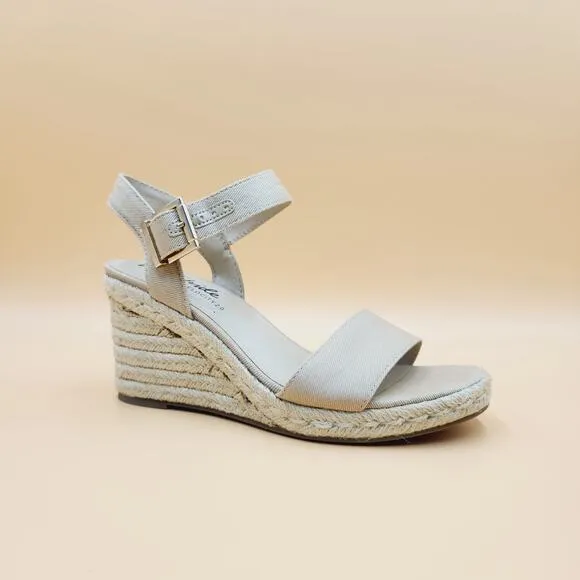 Life Stride Women Taupe Canvas Tango Casual Espadrille Wedge Sandals Size US 9
