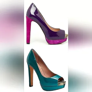 Like New Bundle of 2 Vince Camuto Graph Patent Leather/Suede Peep-Toe Platforms