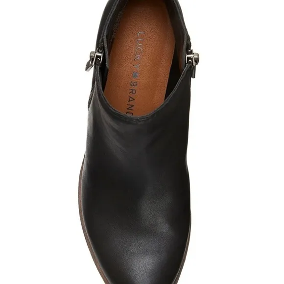 Lucky Brand | Basel Bootie | Black Leather Ankle Boots with Zipper | Sz 8.5