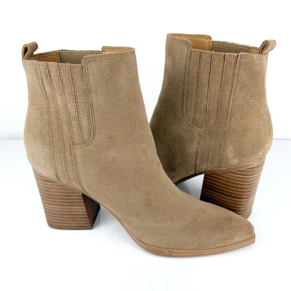 Marc Fisher LTD Women's Oshay Western Pointed Toe Suede Ankle Boots Tan Size 9.5