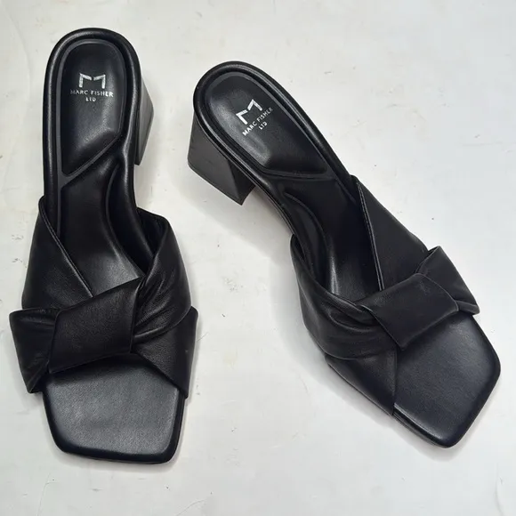 Marc Fisher Women's Calia Heeled Black Leather Sandals NWOT S-277 Sz 9.5