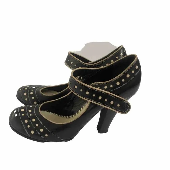 Marc Jacobs Womens Heels Leather Shoes Mary Jane Size 7Black Poke Dots