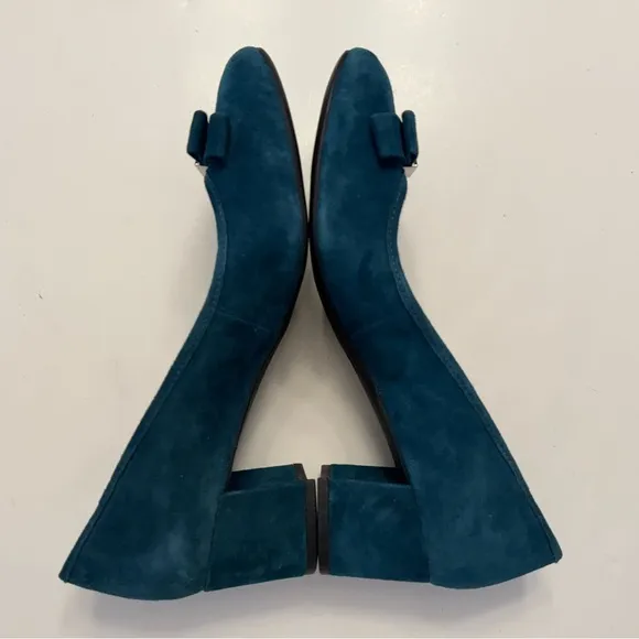 Michael Kors Caroline Suede Leather Teal Blue Mid Block Heels Pumps Shoes Sz 7