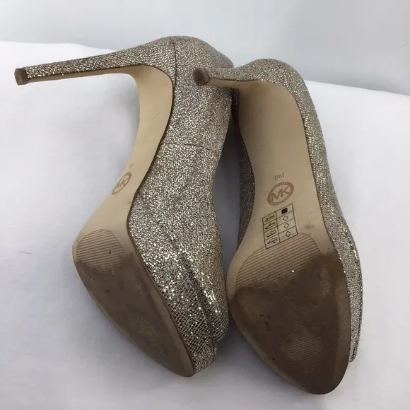 Michael Kors Gold Shimmer Slip On Peep Toe High Heel Pumps Shoes Women's Size 9
