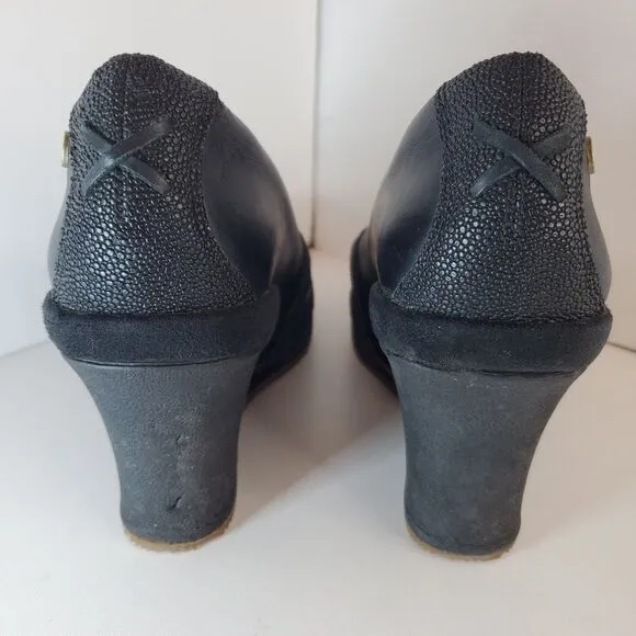 MOZO Fresco Shoes Womens 9 Black Platform Wedge Buckle Heels NWOT Boho Lagenlook