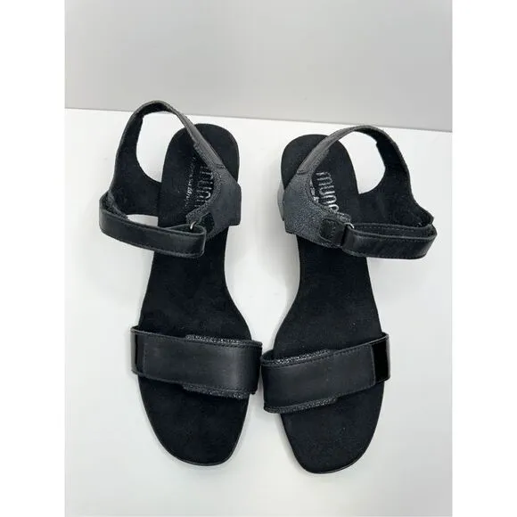 Munro Sandals Womens Size 8.5W Black Leather Denise II Block Heel NEW