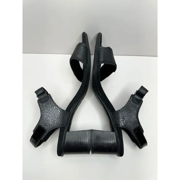 Munro Sandals Womens Size 8.5W Black Leather Denise II Block Heel NEW