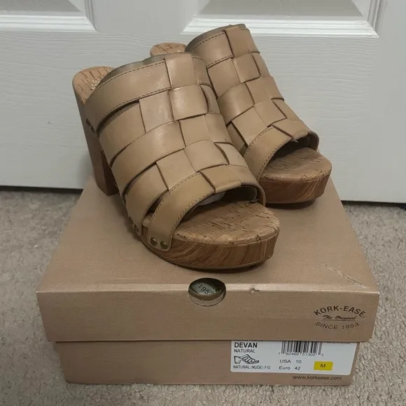 NEW Kork-Ease | Devan Woven Heel Clog / Mule Platform Natural Nude Sz 10