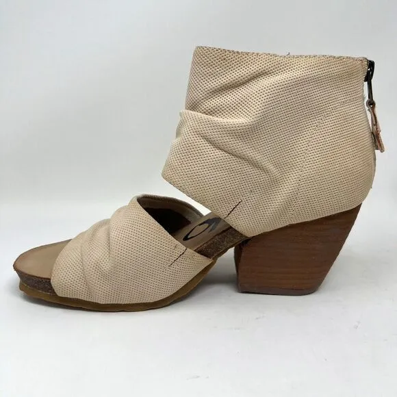 OTBT Patchouli Sandals Tan Leather Gladiator Heel Booties Peep Toe Zip Size 6.5