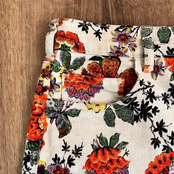 Pilcro | High Rise Boho Floral Cut Off Raw Hem Denim Shorts Sz 29