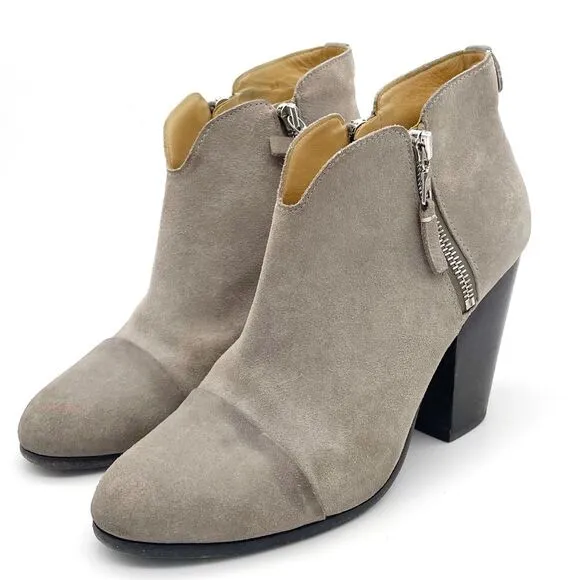 Rag &amp; Bone Margot Cap Toe Suede Bootie Taupe Block Heel Boots Women’s Size 38.5