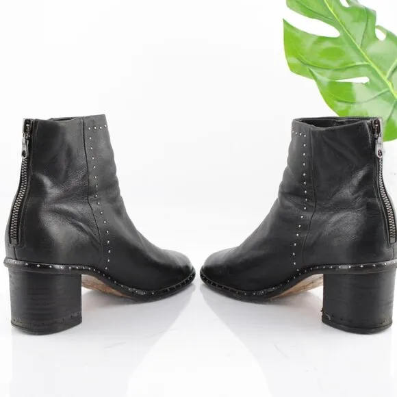 Rag Bone Womens Willow Boots Size 35 5 Black Leather Studded Block Heel Bootie