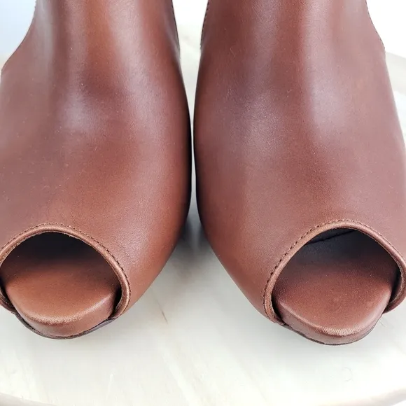 Ralph Lauren Purple Label High Heel Peep Toe Bootie Brown Leather Size 9.5