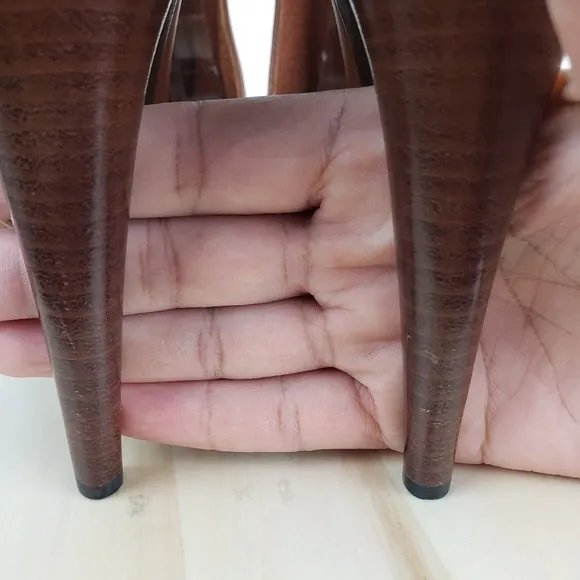 Ralph Lauren Purple Label High Heel Peep Toe Bootie Brown Leather Size 9.5