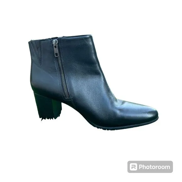 Rockport Black Leather Ankle Booties Size 9 - Zip Up, Block Heel, Comfortable